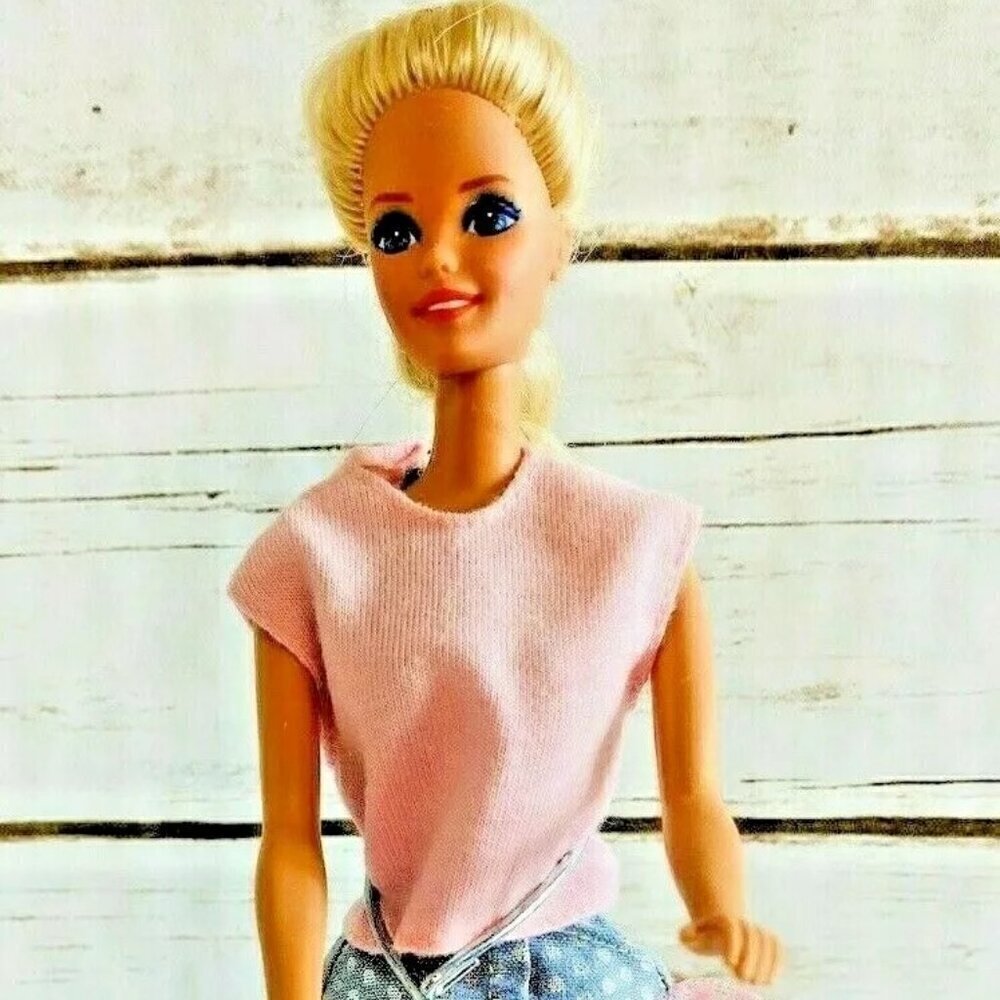MATTEL BARBIE Doll Blond Hair Two Piece Pink Outfit 12" Tall Used